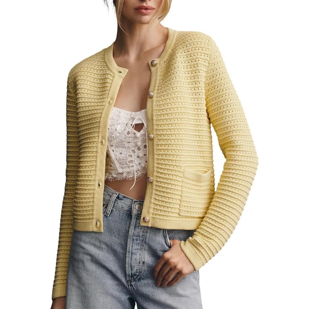 Women's Fall Casual Knit Cardigan Sweater Long Sleeve Pockets Open Front